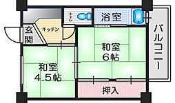ビレッジハウス西町4棟 2Kの間取図画像