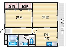 富士マンション 2DKの間取図画像