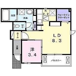レヴール松ヶ丘 1LDKの間取図画像