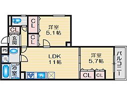 ピレーネ一津屋 2LDKの間取図画像