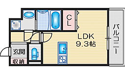 パロス茨木中穂積 ワンルームの間取図画像