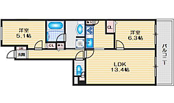 ローレルスクエア高槻ウエストタワーA棟 2LDKの間取図画像