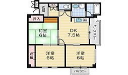 山勘マンション 3LDKの間取図画像