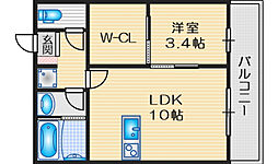 パロス茨木中穂積 1LDKの間取図画像