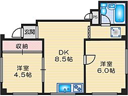 北園マンション 2DKの間取図画像