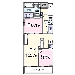 レジリエント 2LDKの間取図画像