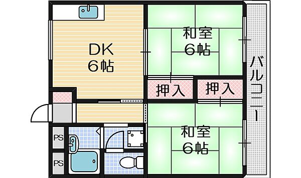 白井マンション ｜大阪府茨木市大住町(賃貸マンション2DK・3階・44.20㎡)の写真 その2