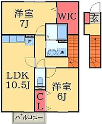 シャルドネＣ 2階2LDKの間取り