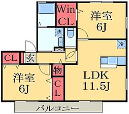 ピュア調 2階2LDKの間取り