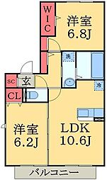 アステール 2階2LDKの間取り