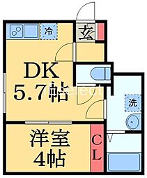 DAYS勝田台南 1階1DKの間取り