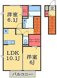 サングリーンＢ 2階2LDKの間取り