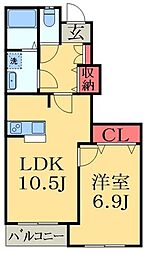 ネオ・ブリーズ 1階1LDKの間取り