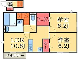 エスペランサＡ 2階2LDKの間取り