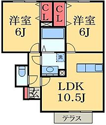 フルール・ド・スリジェII 1階2LDKの間取り