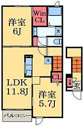 プエオ・ガーデン 2階2LDKの間取り