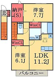JR総武本線 四街道駅 3.2kmの賃貸アパート 2階2LDKの間取り