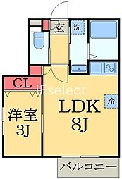 ラ・コンシェリー東千葉 2階1LDKの間取り
