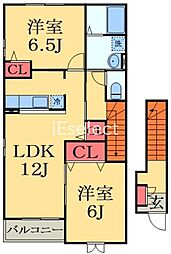 サンリットガーデンE 2階2LDKの間取り