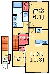 ネオフルールA 2階1LDKの間取り