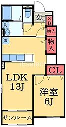 サクラレジェンドC 1階1LDKの間取り
