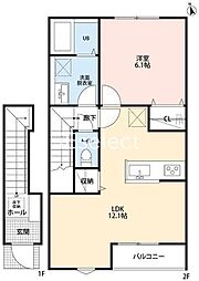 リーブルファイン若葉区桜区 1LDKの間取図画像