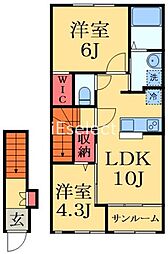 八街市八街ほアパート 2LDKの間取図画像