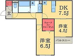 セジュール・ボウ 2DKの間取図画像