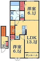八街市八街にアパート 2LDKの間取図画像