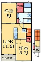 グランデエリアール1 2LDKの間取図画像