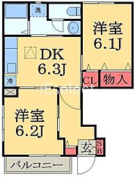 ネオサンリットB 2DKの間取図画像
