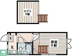 東急世田谷線 若林駅 徒歩6分の賃貸アパート 1階1Kの間取り