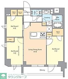 京王線 幡ヶ谷駅 徒歩2分の賃貸マンション 4階3LDKの間取り