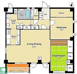 東急田園都市線 駒沢大学駅 徒歩5分の賃貸マンション 3階2LDKの間取り