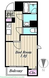 グランビル若林 4階1Kの間取り
