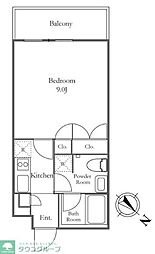 東京メトロ日比谷線 中目黒駅 徒歩7分の賃貸マンション 3階1Kの間取り