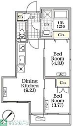 東急目黒線 武蔵小山駅 徒歩5分の賃貸マンション 4階2DKの間取り
