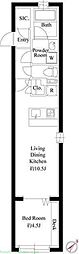 コンポジット上野毛通り 1LDKの間取図画像