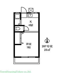トミタハイツ 1Kの間取図画像