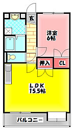 ブランドールMIII 2階1LDKの間取り