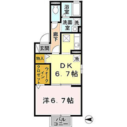 クレベール眞 1階1DKの間取り