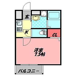 カーサクレスト清水2 1Kの間取図画像