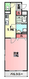 クリエオーレ八雲西町 1DKの間取図画像