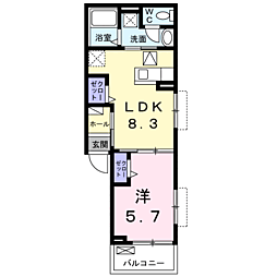 カーサ・ヴェルデ梶 1LDKの間取図画像