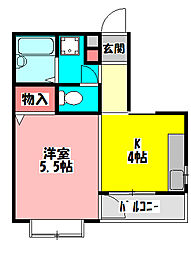 シェルマンド薩摩 1Kの間取図画像
