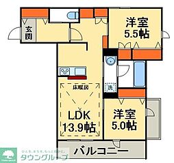 JR常磐線 柏駅 徒歩13分の賃貸マンション 3階2LDKの間取り