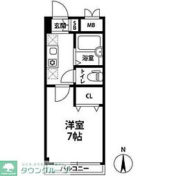 ベルサイト新松戸 5階1Kの間取り