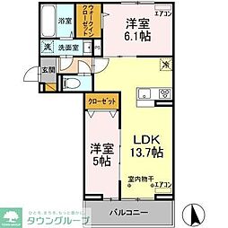 ガーネット 3階2LDKの間取り