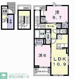 仮）六高台5丁目アパートI 3階2LDKの間取り