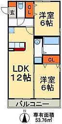 サンライズ 3階2LDKの間取り